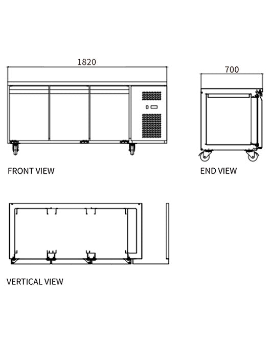 Stainless Steel Triple Door Workbench Freezer GNF1820T3 - 2