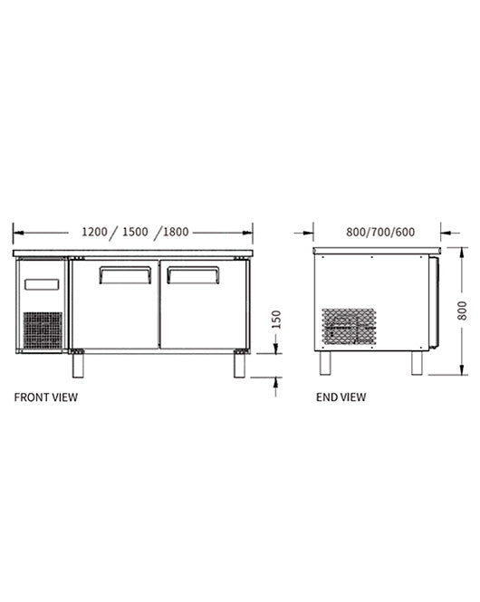 Stainless Double Door Workbench Freezer PLD-18N2 (700MM) - 2
