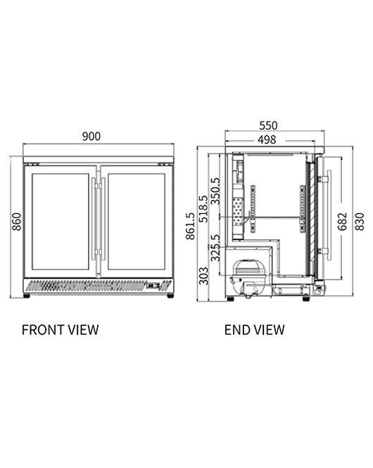 Under Bench Stainless Steel Double Door Bar Cooler BT-900FS/F - 2