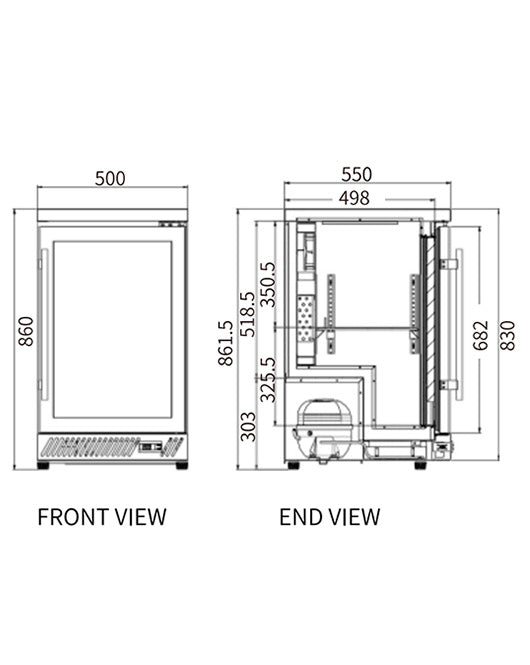 Under Bench Stainless Steel Single Door Bar Cooler BT-500FS/F - 2