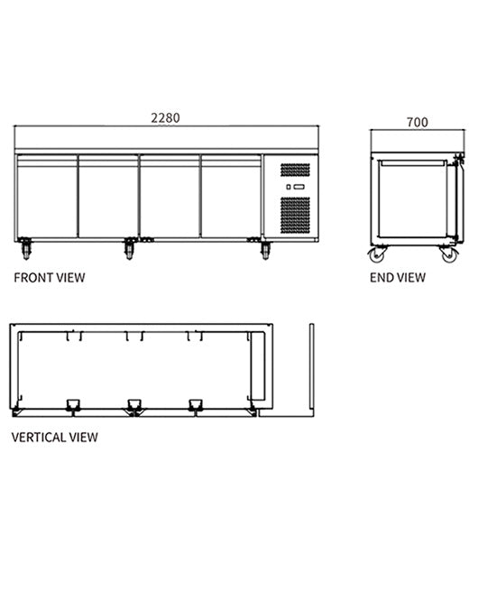 Stainless Steel Four Door Workbench Freezer GNF2280T4